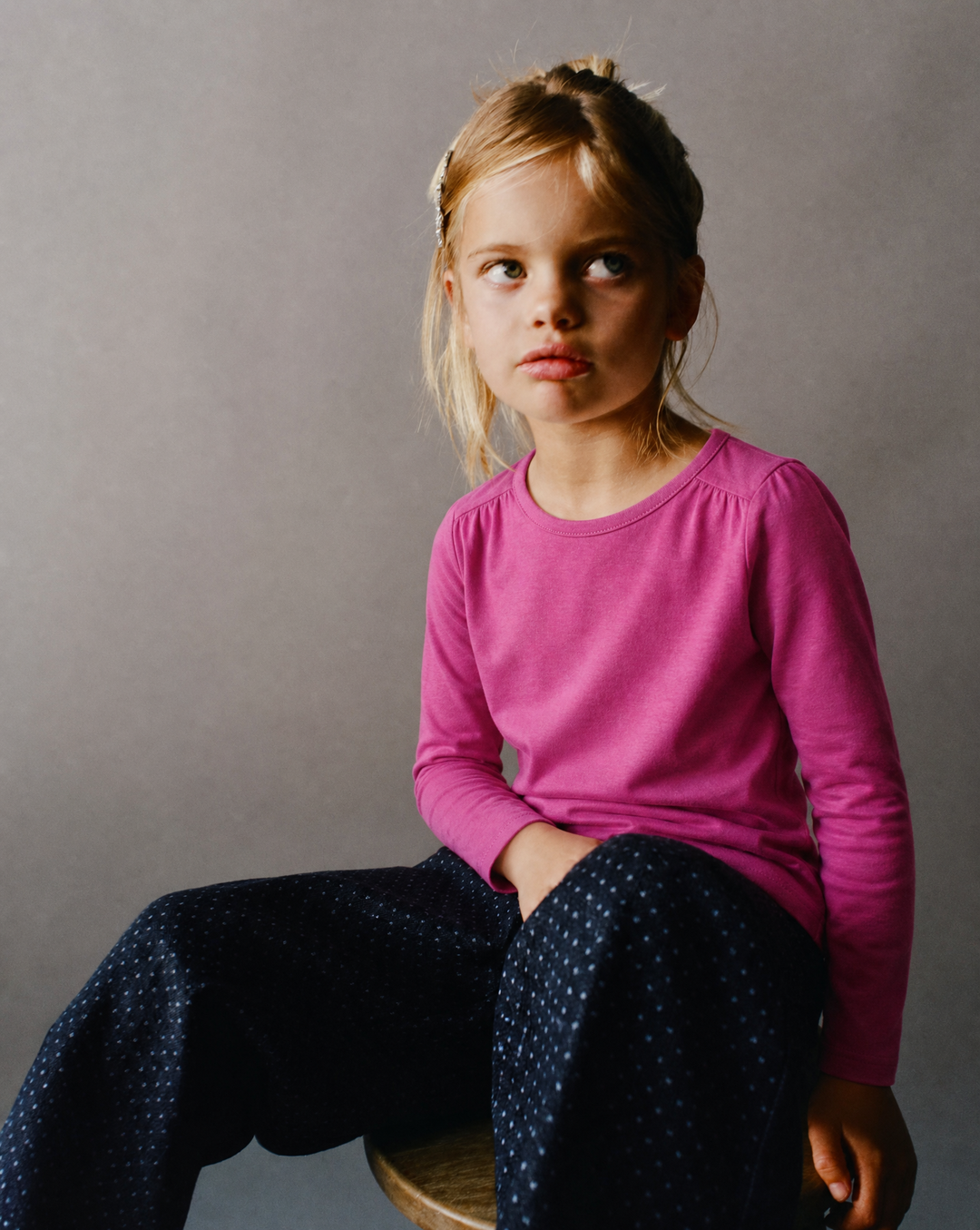 Toddler Girls Shoulder Seam Ruched Long Sleeve Tee