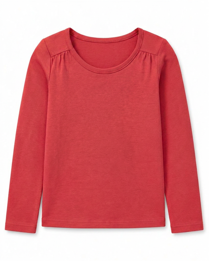 Toddler Girls Shoulder Seam Ruched Long Sleeve Tee