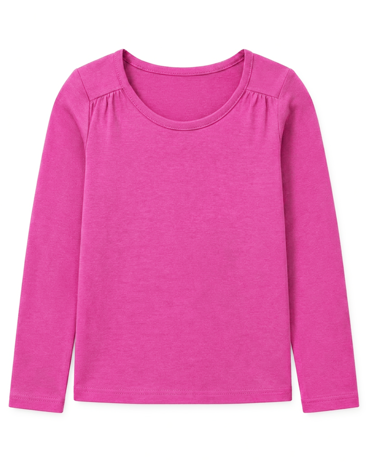 Toddler Girls Shoulder Seam Ruched Long Sleeve Tee