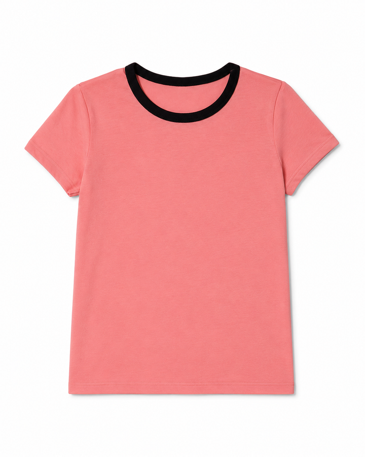 NONBRANDED YOUTH GIRLS CONTRAST NECK SS TEE