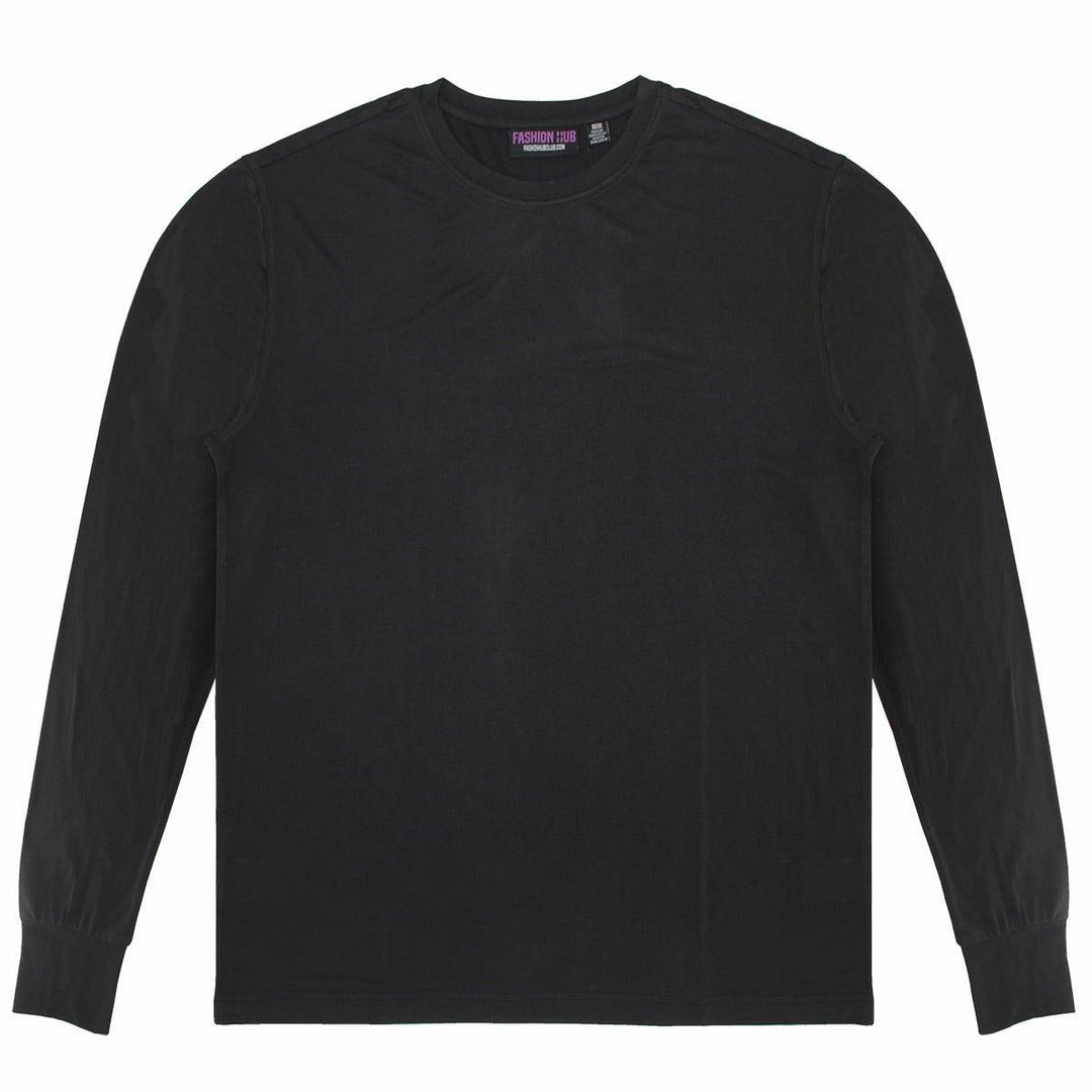 Black Better Basics Ultra-Soft Crewneck Long Sleeve T-Shirt by Fashion Hub - Fashion Hub Club