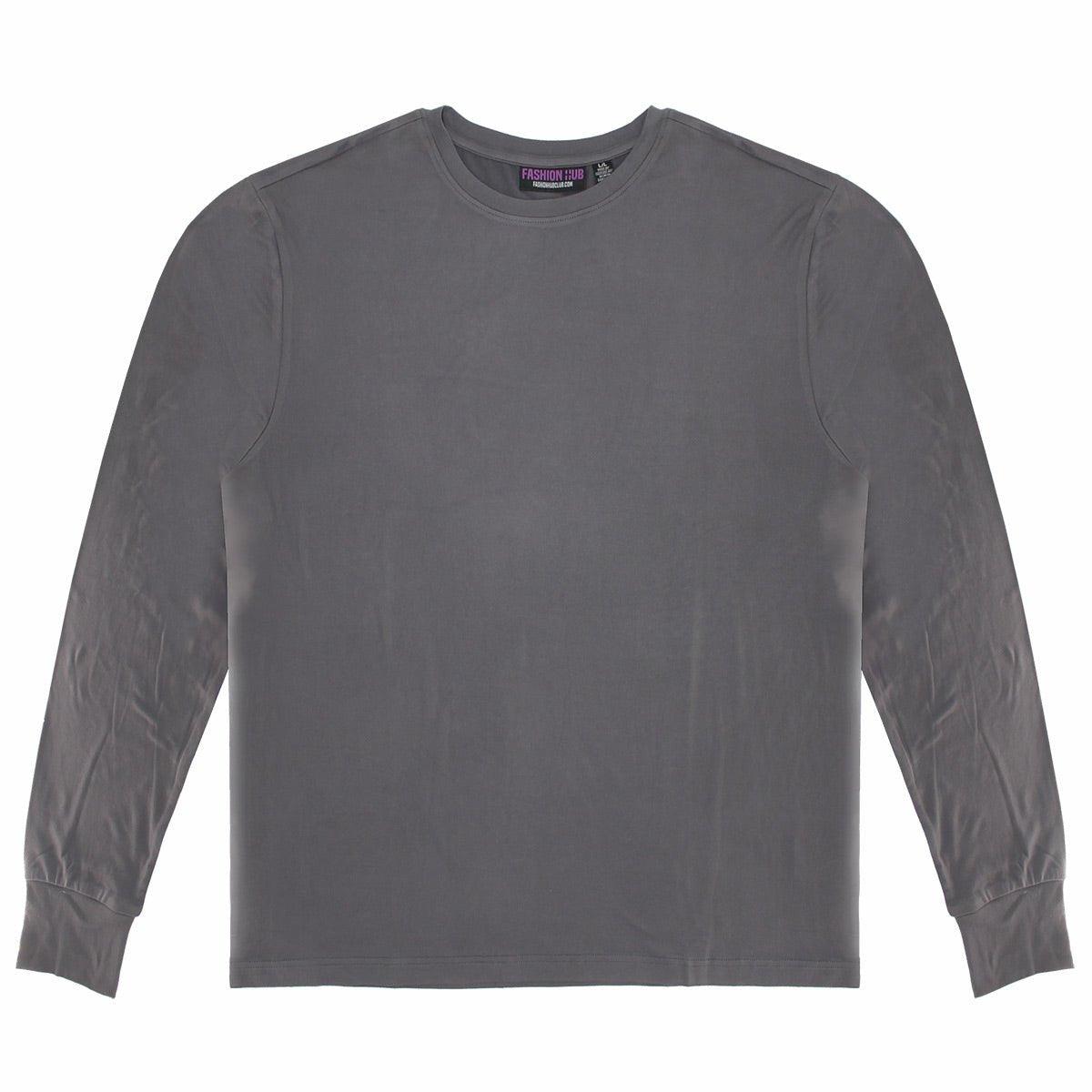 Slate Grey Better Basics Ultra-Soft Crewneck Long Sleeve T-Shirt by Fashion Hub - Fashion Hub Club